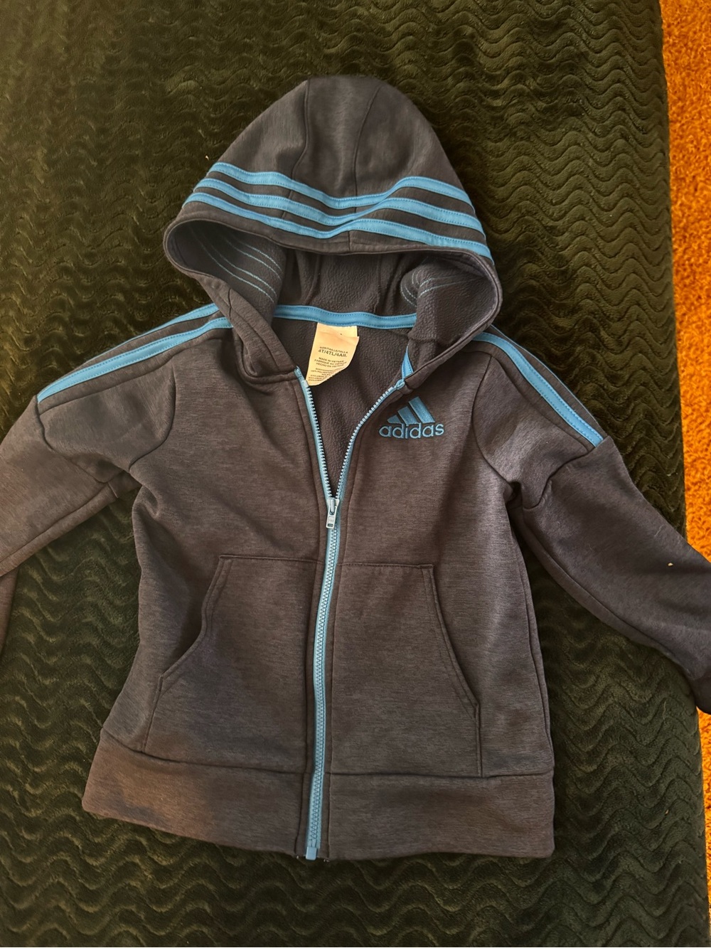 adidas Kids Grey Hoodie with Light Blue Stripes